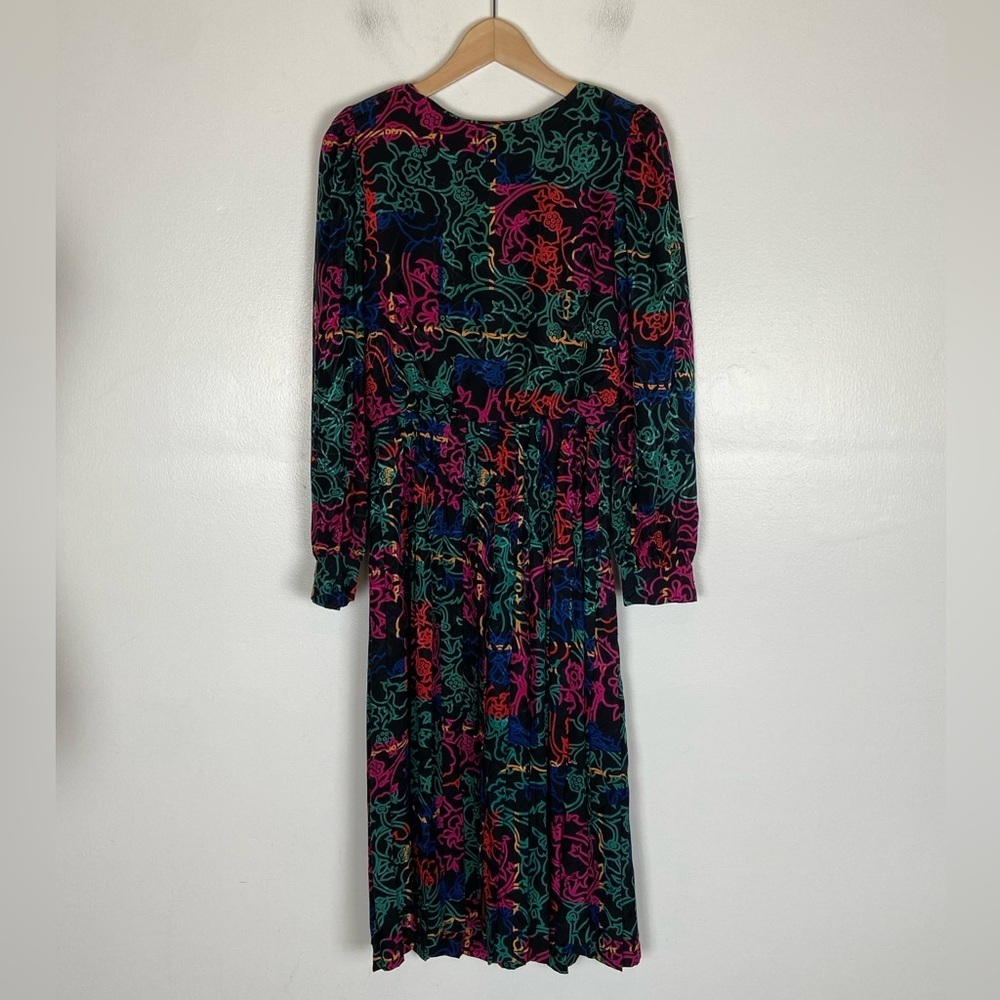 Adrianna Papell Silk 80s 90s Floral Pleated Midi Dress‎ Sz 6 Cottagecore Prairie